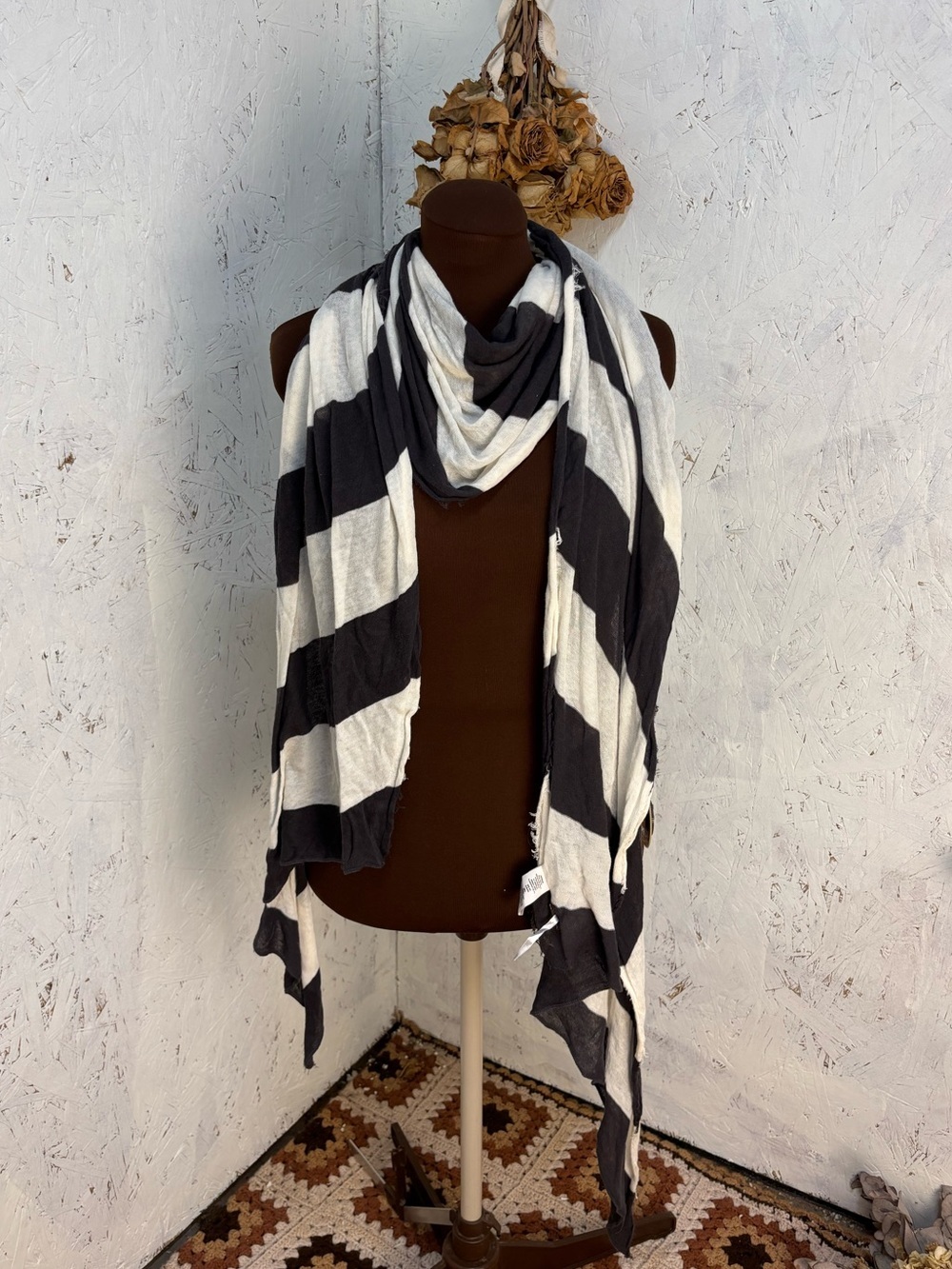 Free People Striped Light Grey White Scarf Wrap